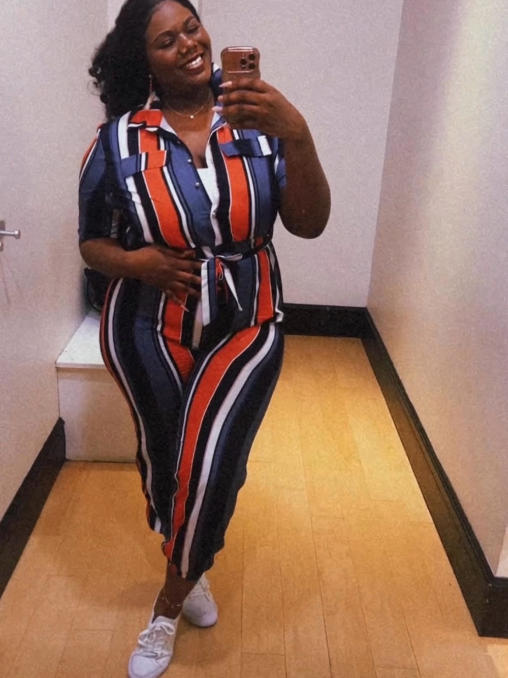 Striped Button-Front Romper Overalls (16/18 fit)